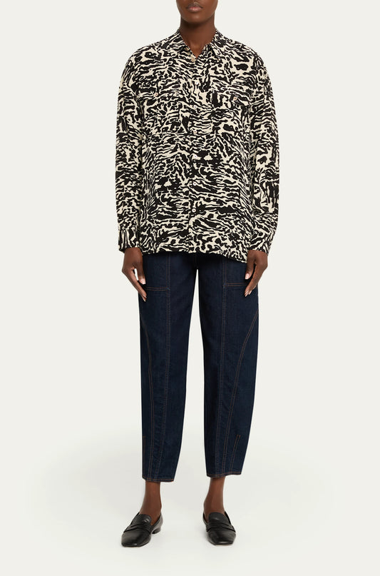 Soren Floral Silk Button-Front Shirt in Spotted Jasper