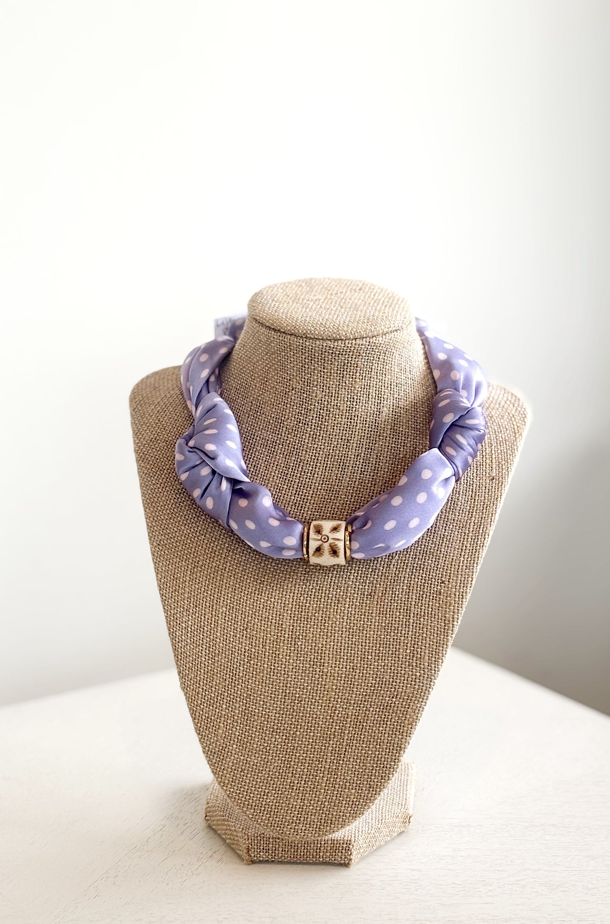 Lilac Pink Poka Dot Scarf Neck