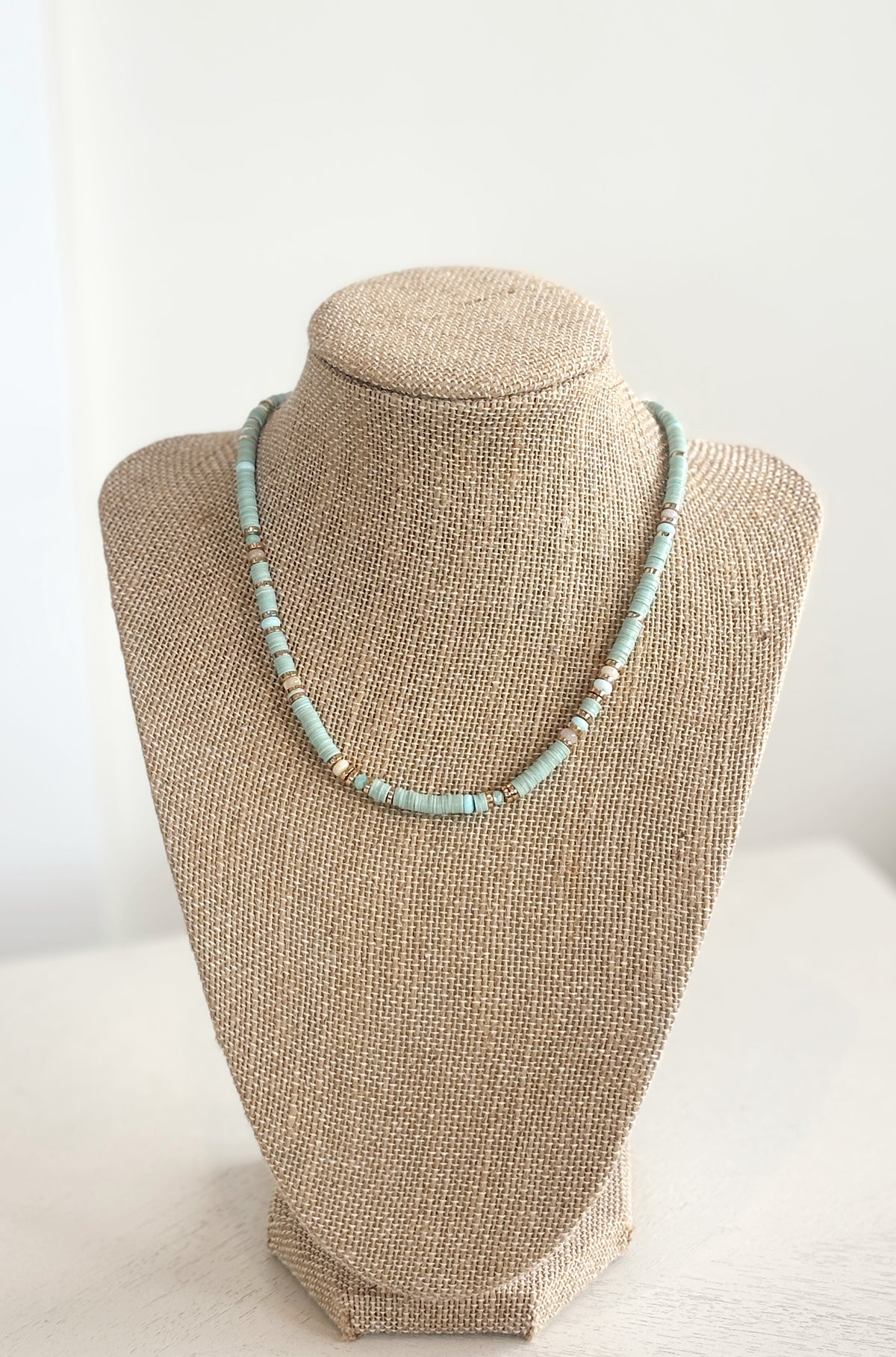 Aqua Sea Green Heishi Tq Hem Neck