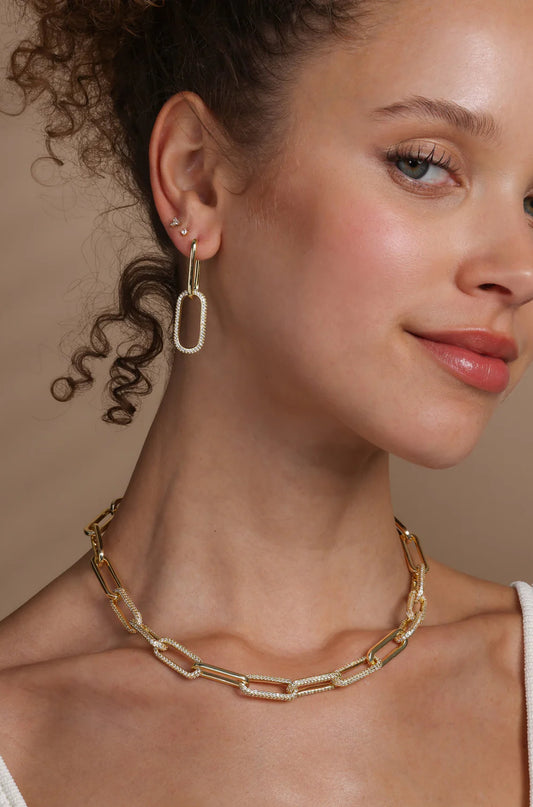 Carrie Pavé Chain Convertible Huggies in Gold