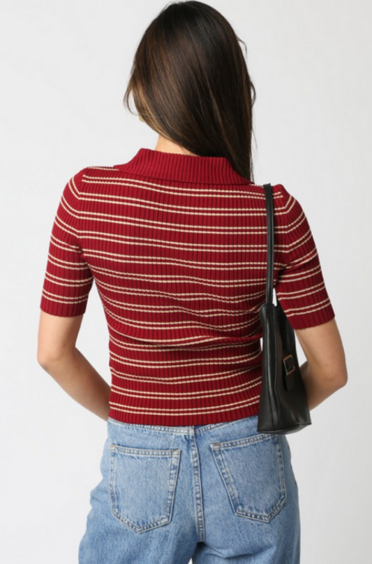 Ina Stripe Top in Burgundy Khaki