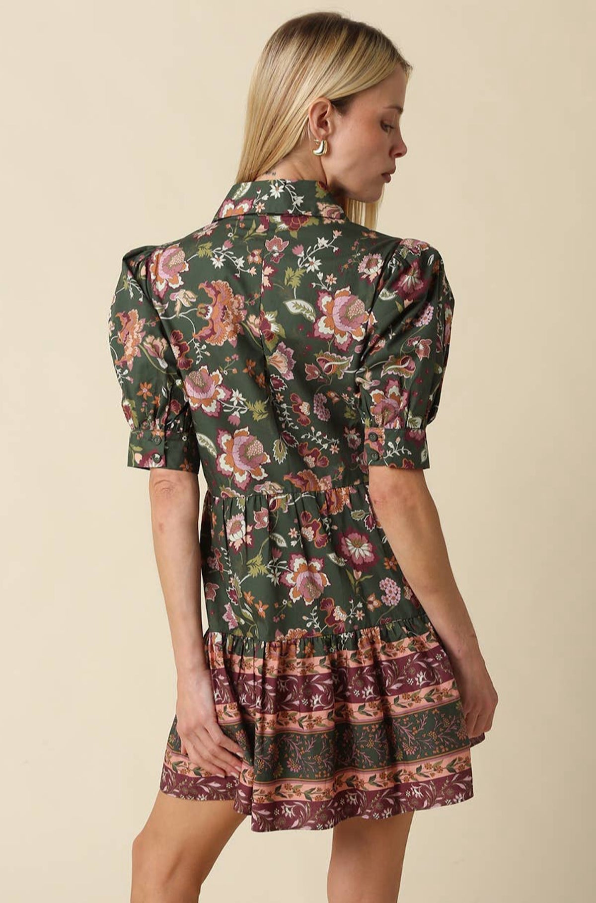 Dana Floral Dress Dark Olive Green