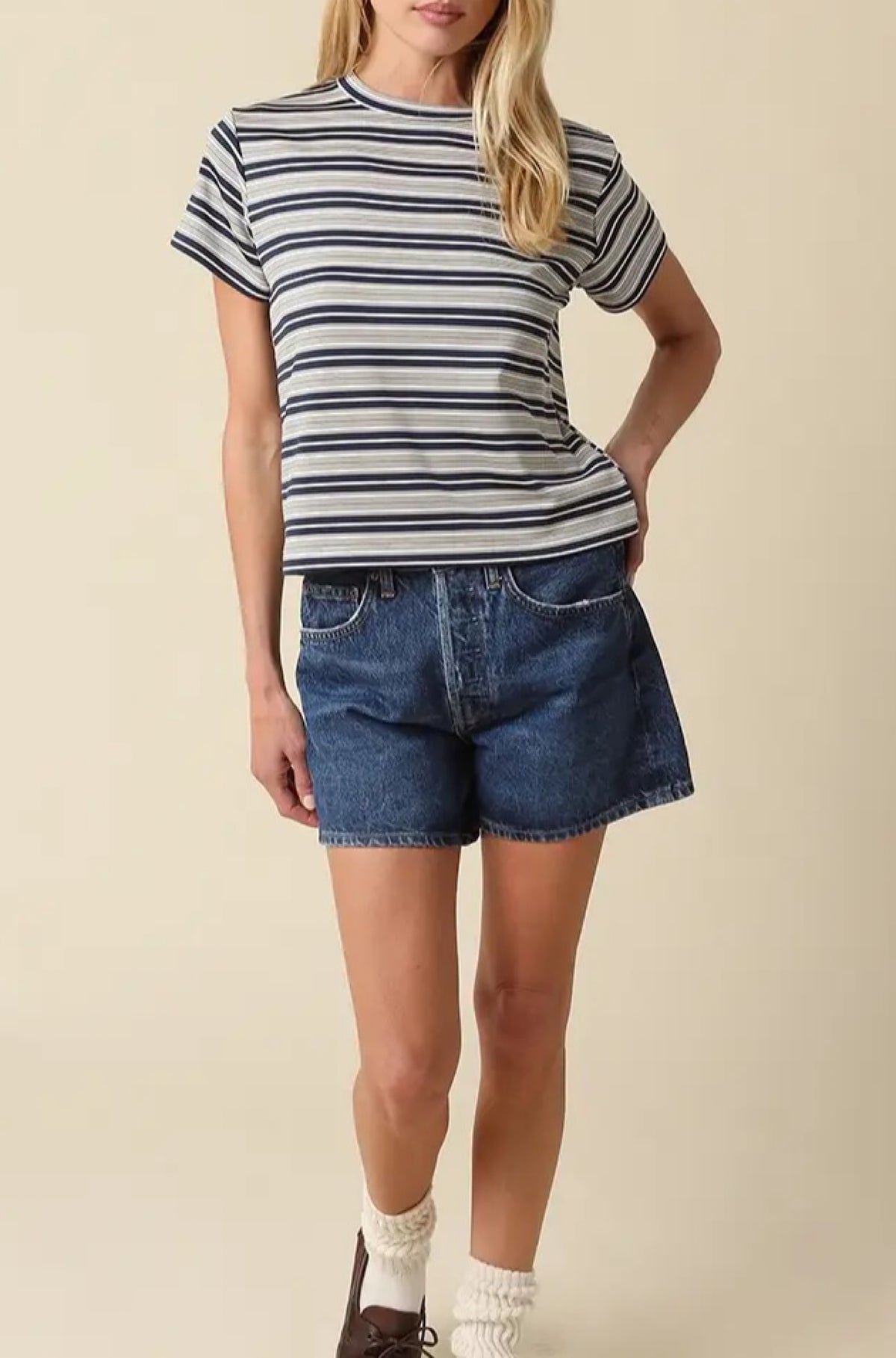 Mila Stripe Baby Tee Cream/Navy