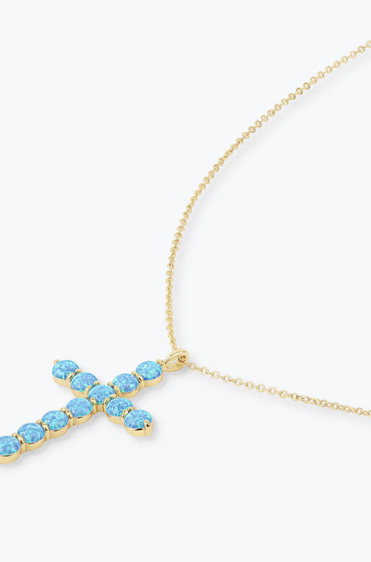 "Oh She Fancy" Cross Pendant in Blue Opal 15"