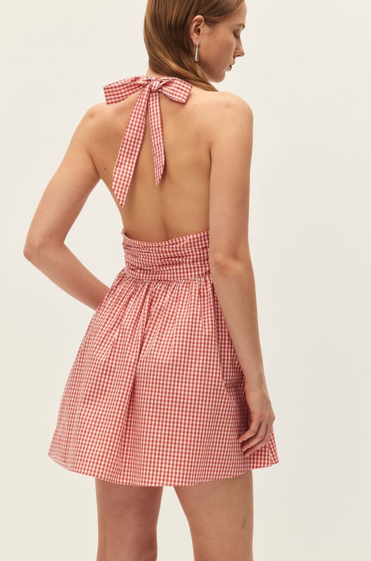 Celia Dress in Coral Red Gingham