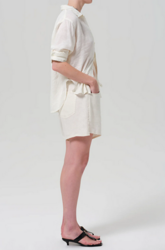 Brynn Drawstring Linen Short in Vanilla