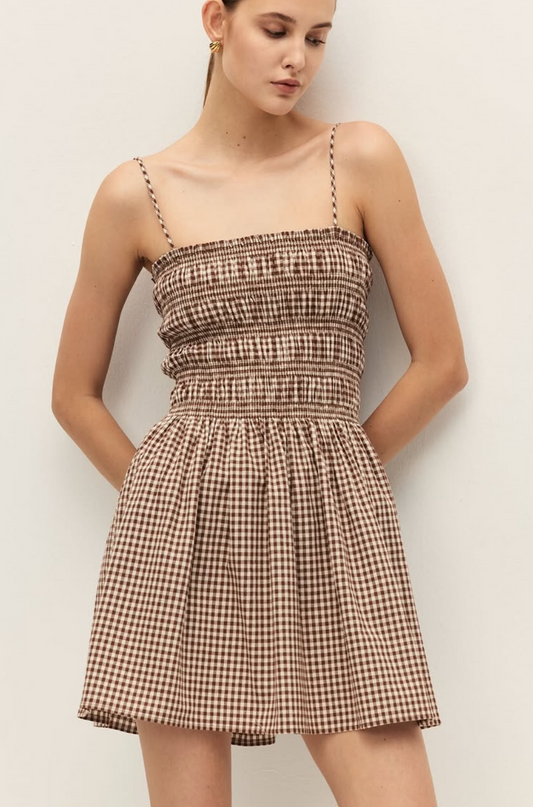 Yuki Mini Dress in Brown Gingham