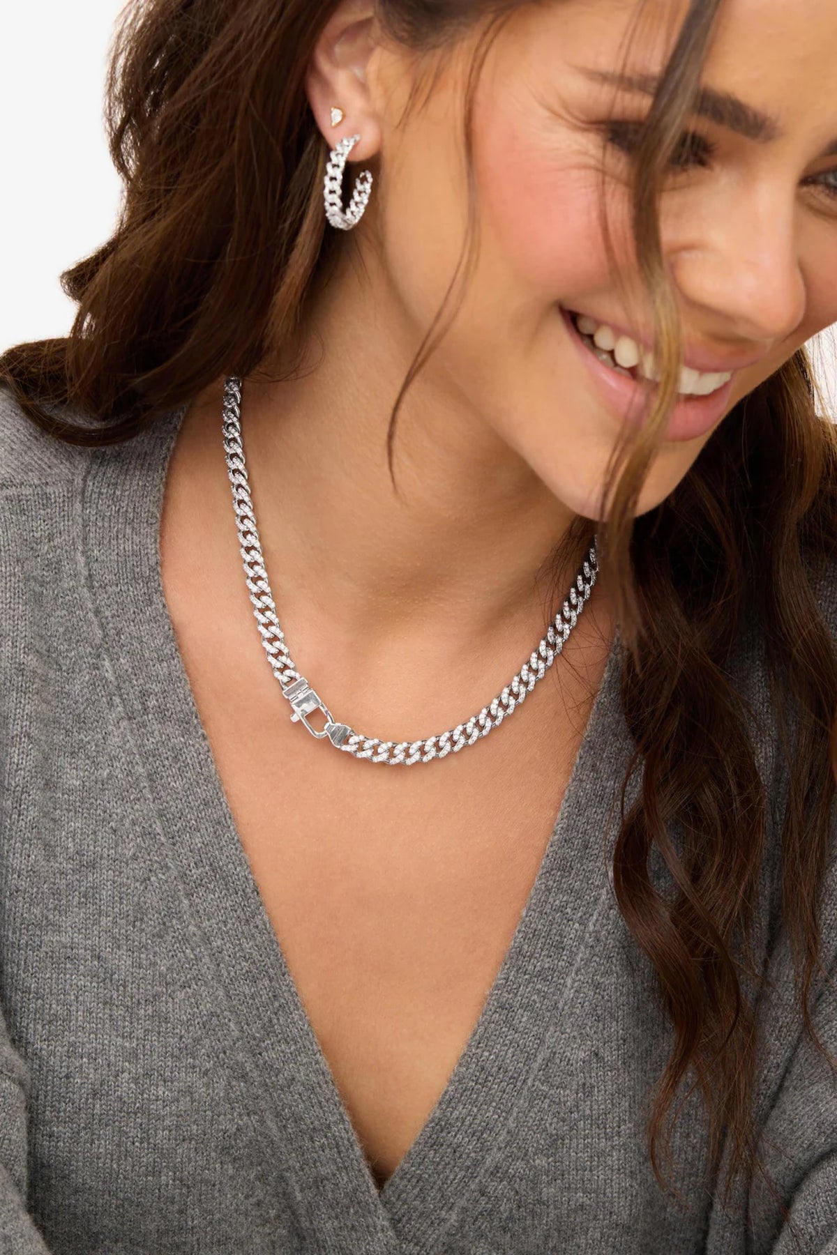 Pavé Julian Cuban Chain Necklace 16" 6.8mm