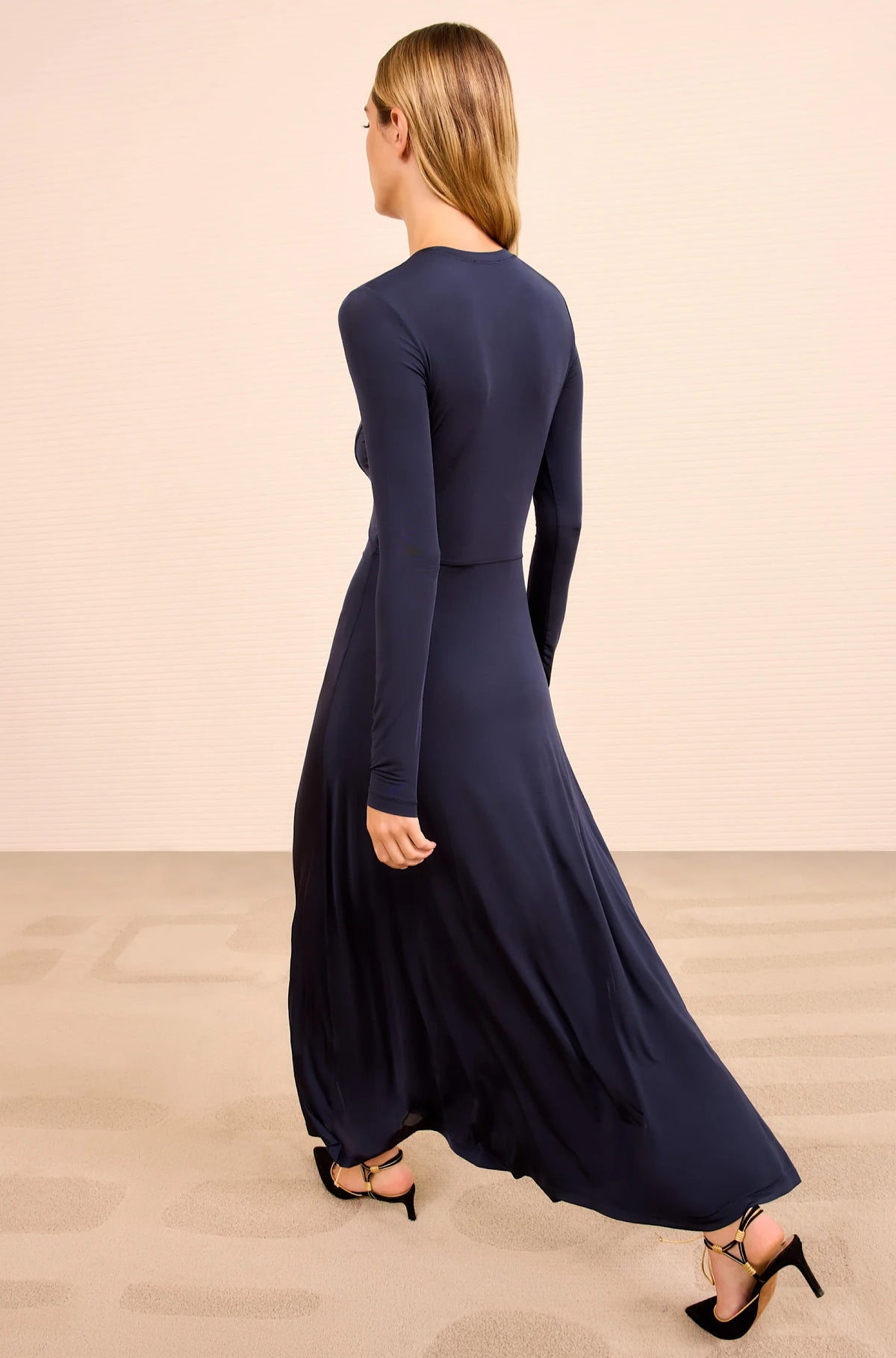 Naia Long Sleeve Ruched Dress in Midnight