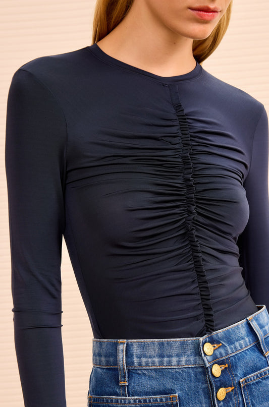 Asha Ruched Long Sleeve Top in Midnight