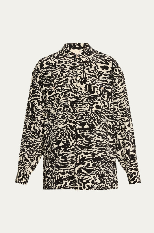 Soren Floral Silk Button-Front Shirt in Spotted Jasper