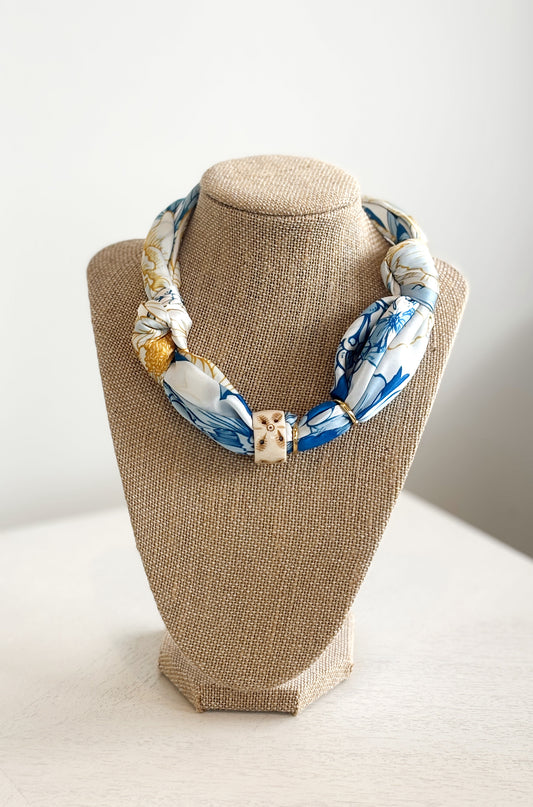 Pale Blue Royal Blue Scarf Neck