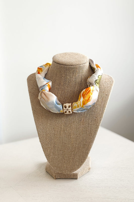 Cream Yellow Lilac Scarf Neck