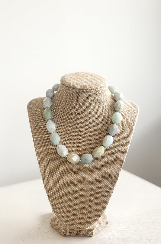 Chalcodony Pastel Blue Yellow Green Nugget Neck