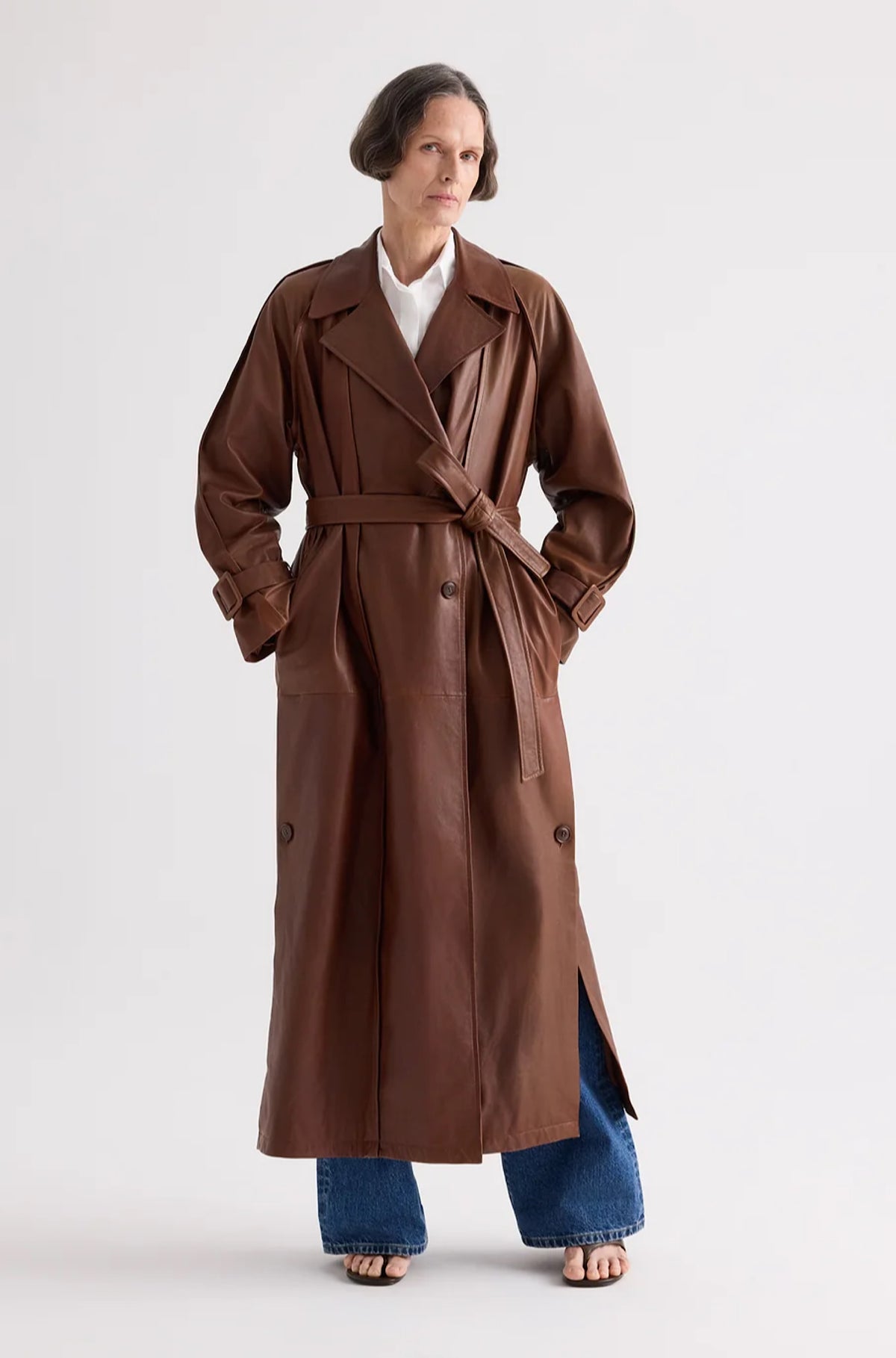 Leather Unfinished Business Coat in Cigar