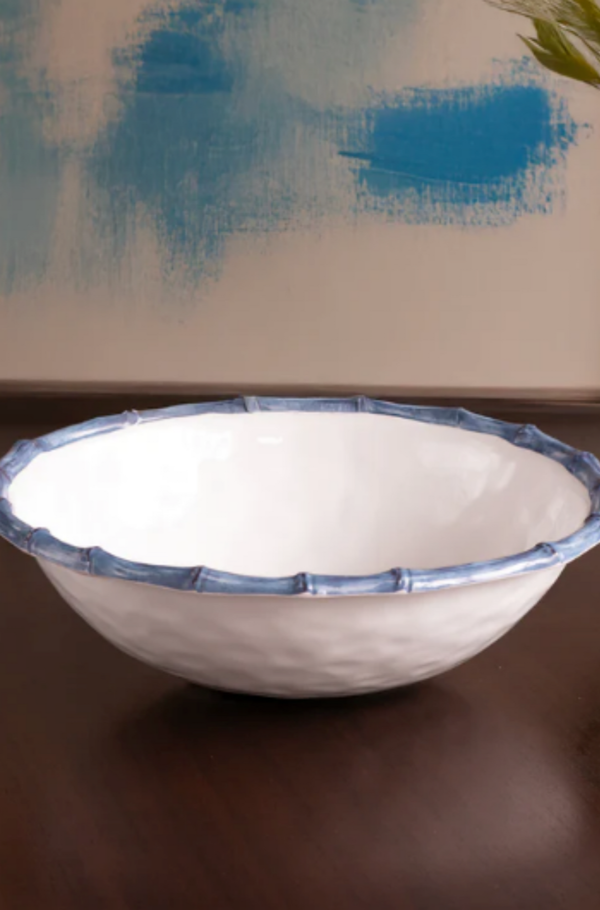 VIDA Bamboo Large Salad Bowl (White and Blue)