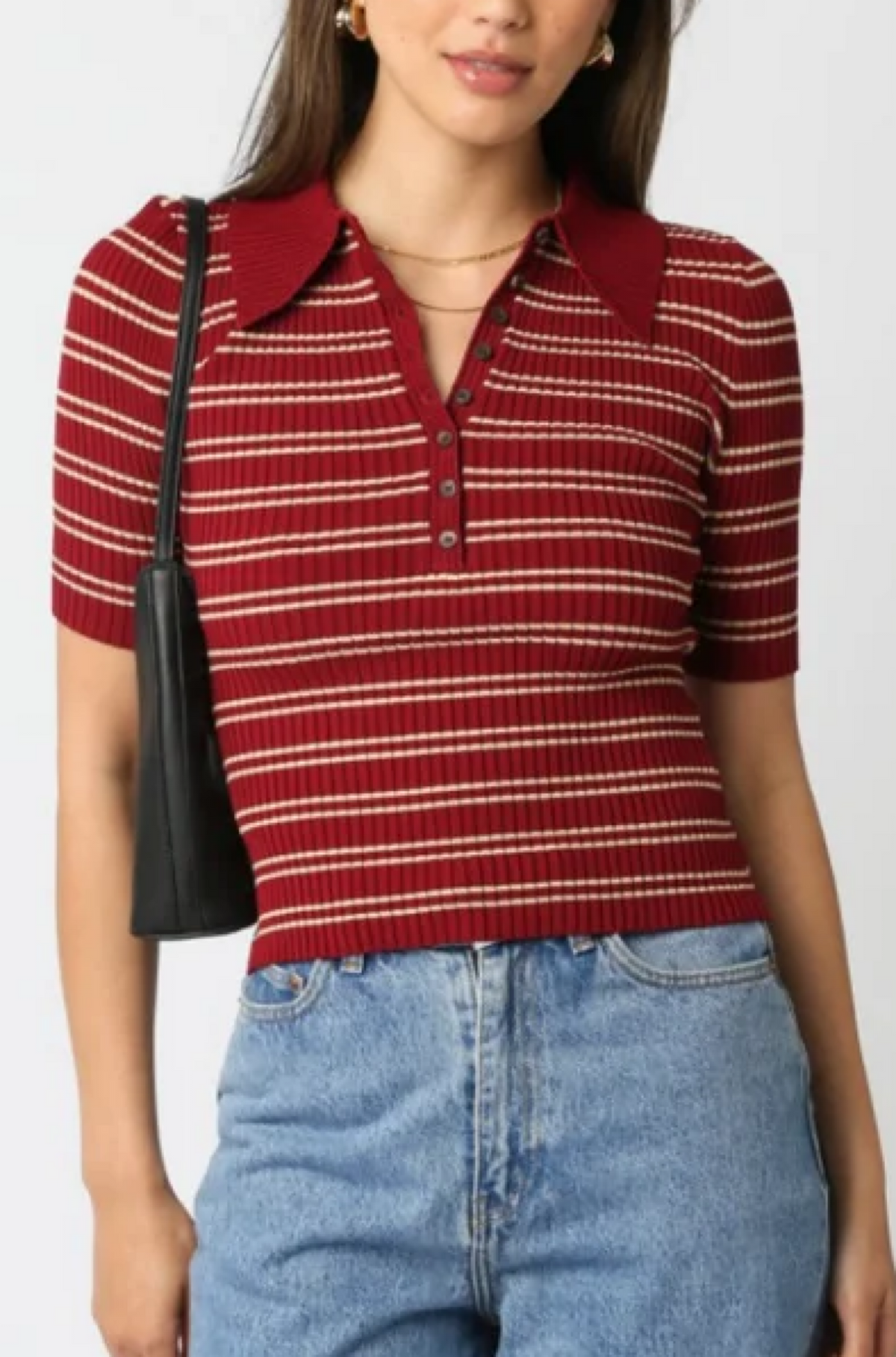 Ina Stripe Top in Burgundy Khaki