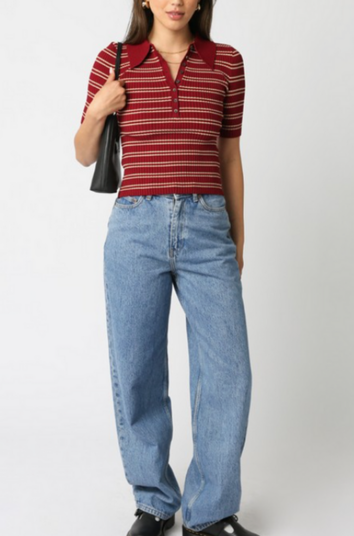 Ina Stripe Top in Burgundy Khaki