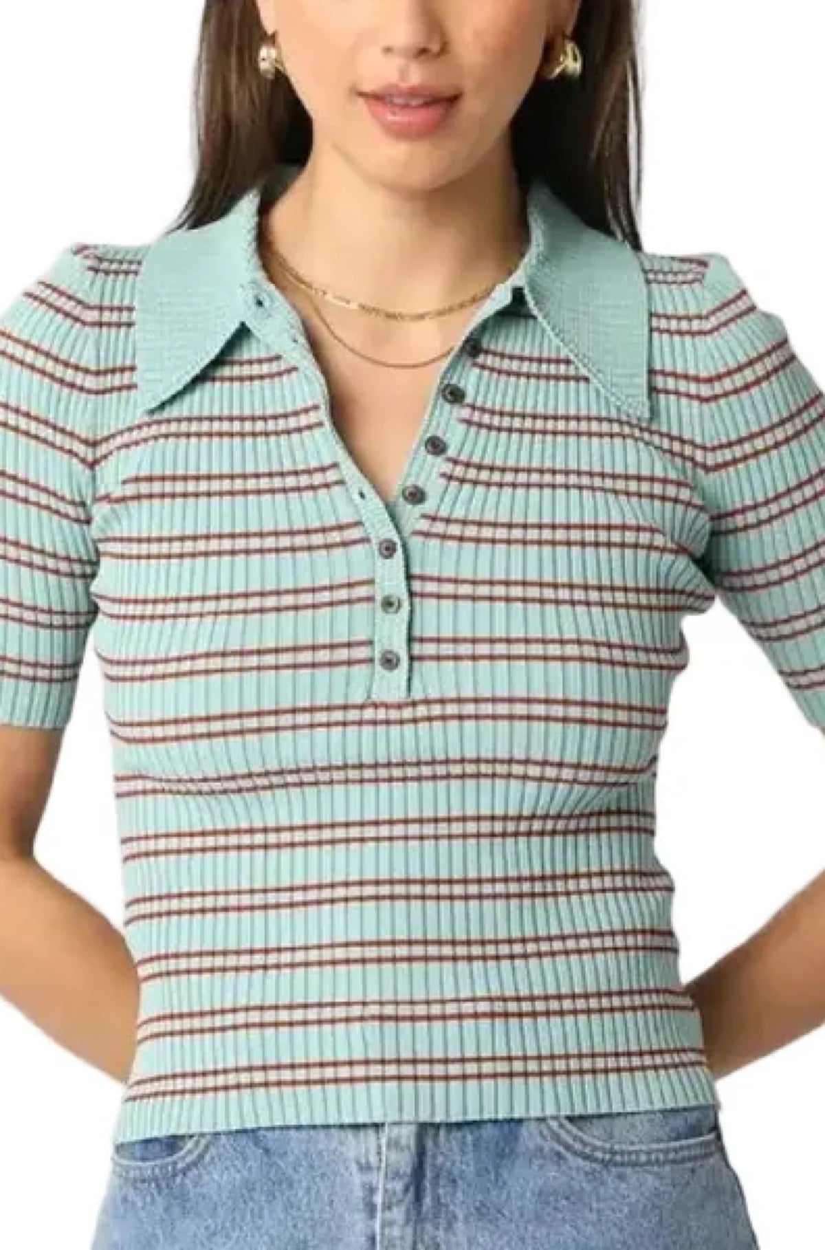 Ina Stripe Top in Dusty Blue Rust