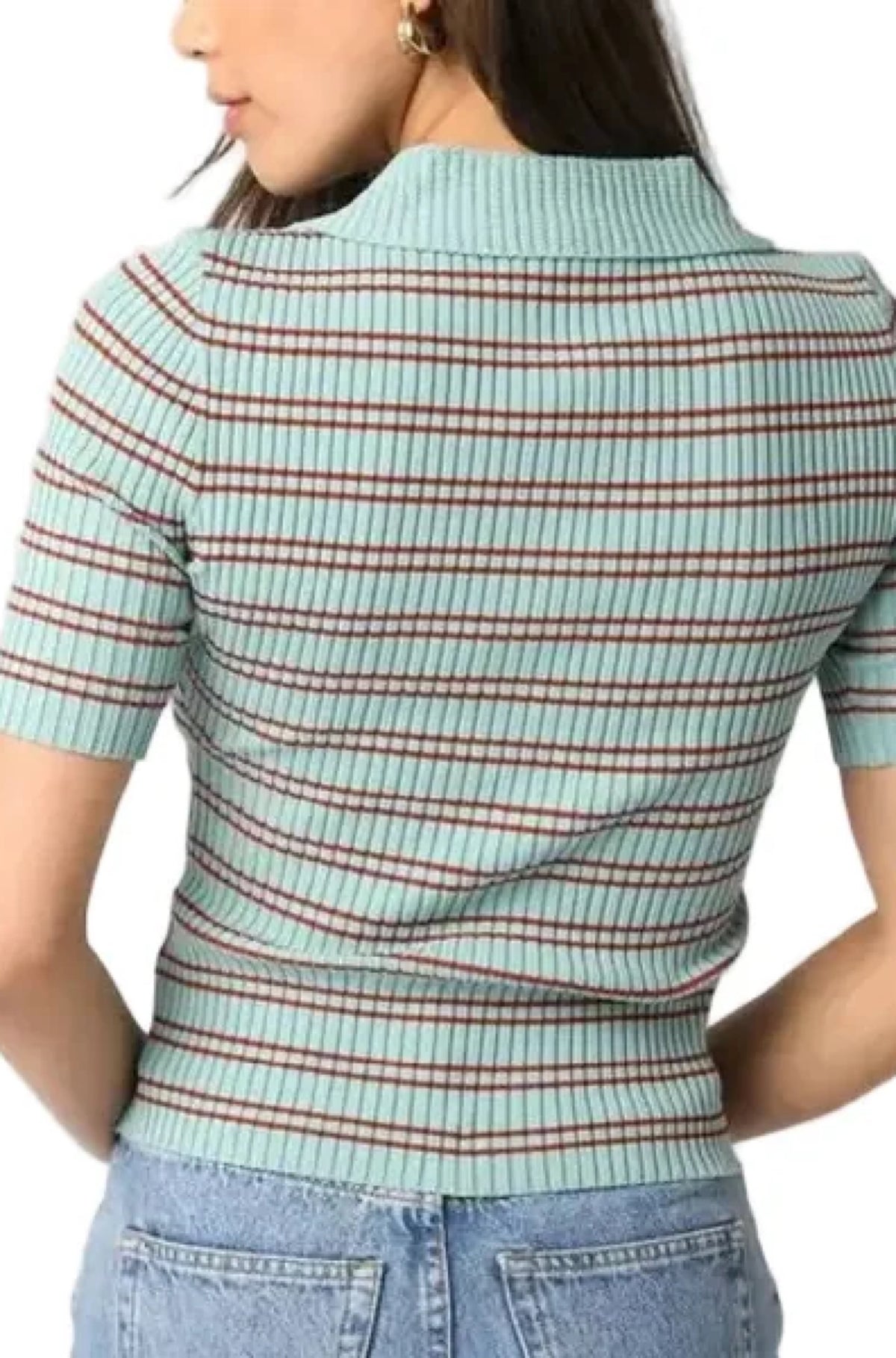 Ina Stripe Top in Dusty Blue Rust