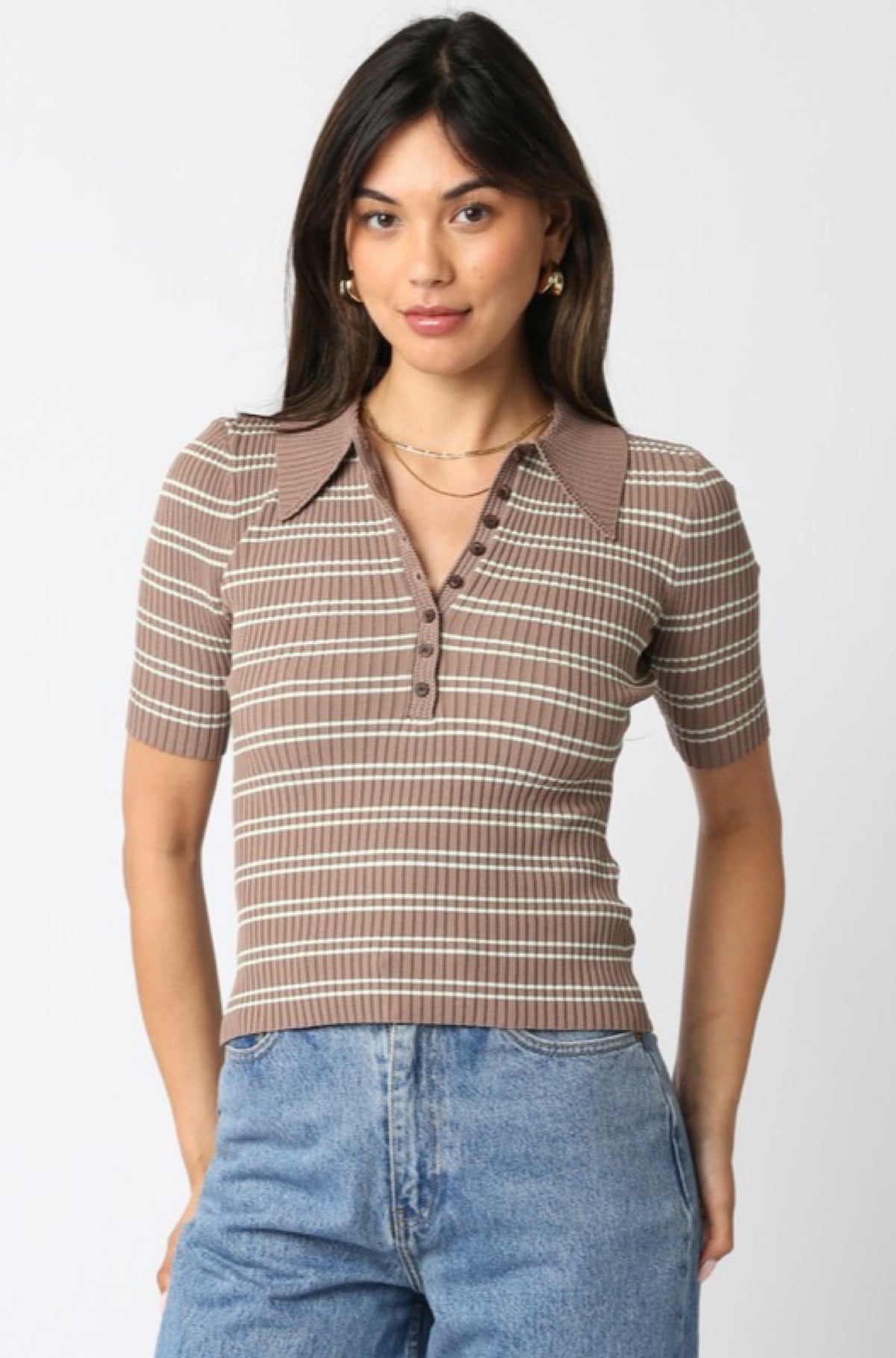 Ina Stripe Top in Truffle Sage