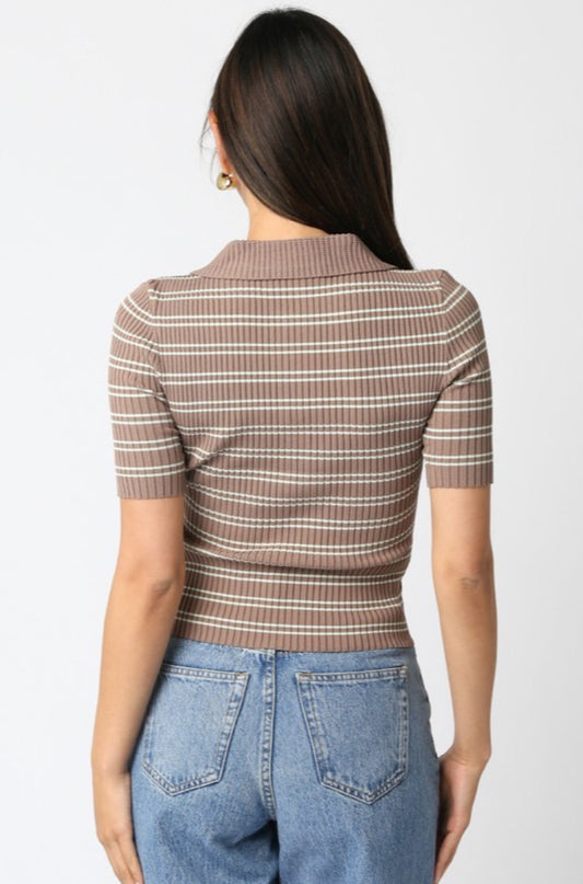 Ina Stripe Top in Truffle Sage