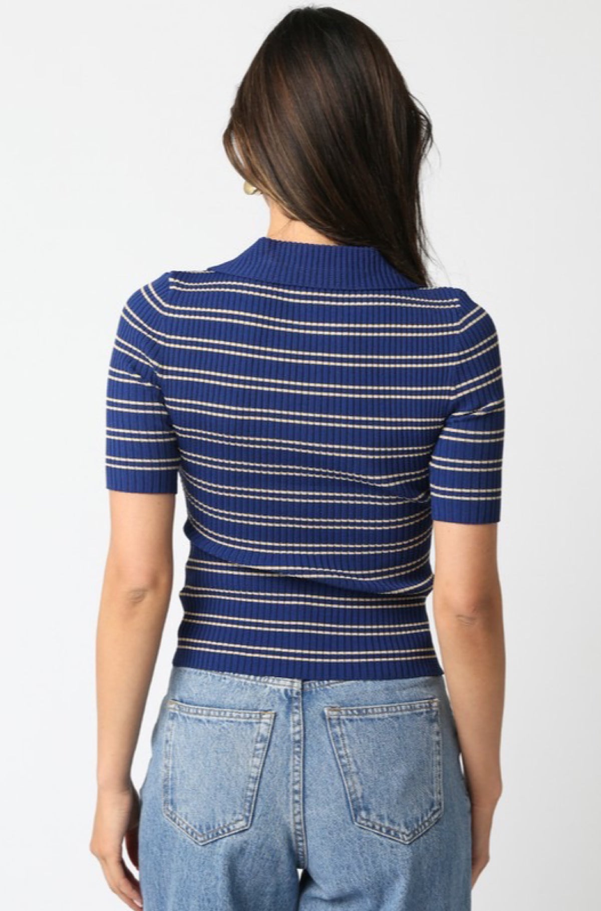 Ina Stripe Top in Deep Blue Khaki