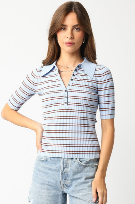 Ina Stripe Top in Blue Caramel