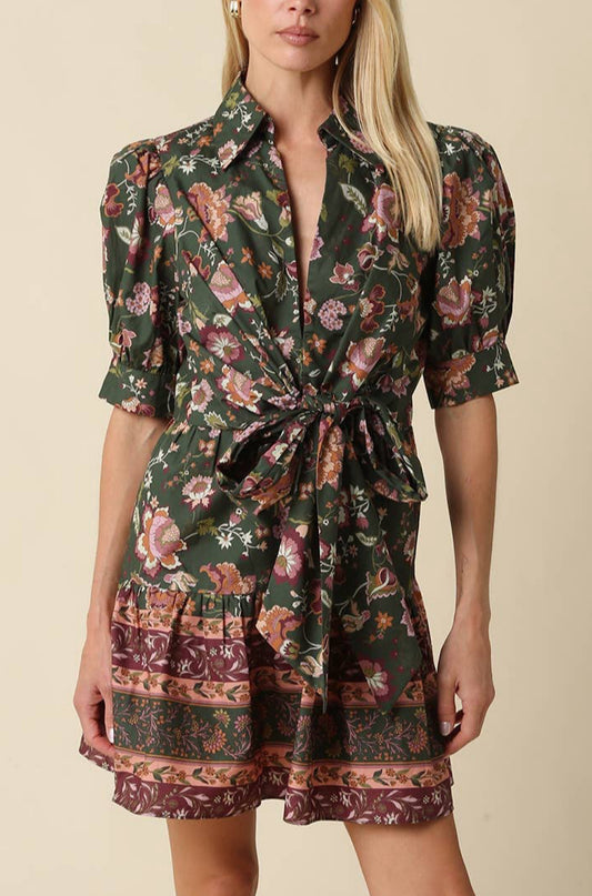 Dana Floral Dress Dark Olive Green