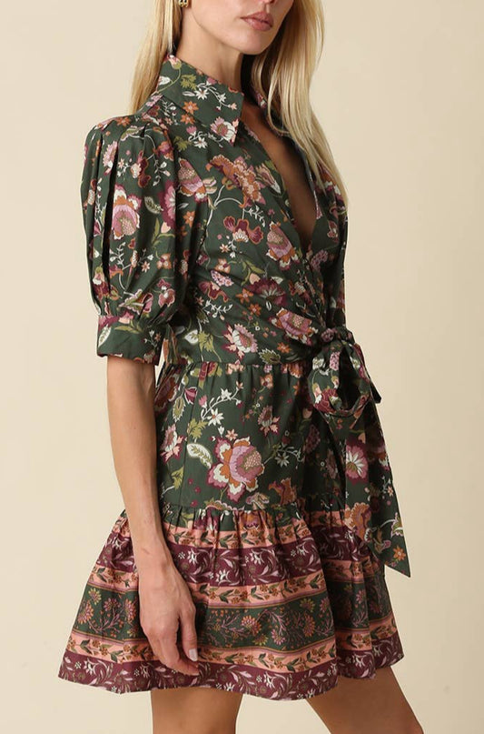 Dana Floral Dress Dark Olive Green