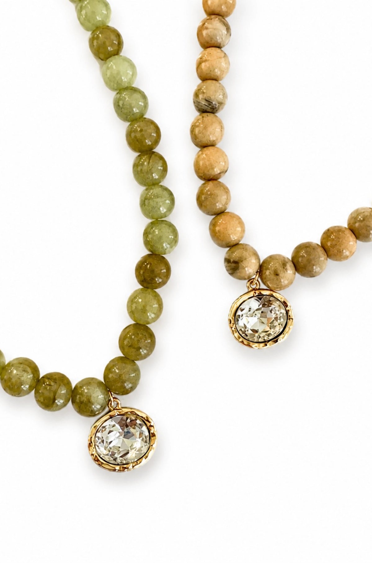Marbled Bead Glass Crystal Pendant Necklace