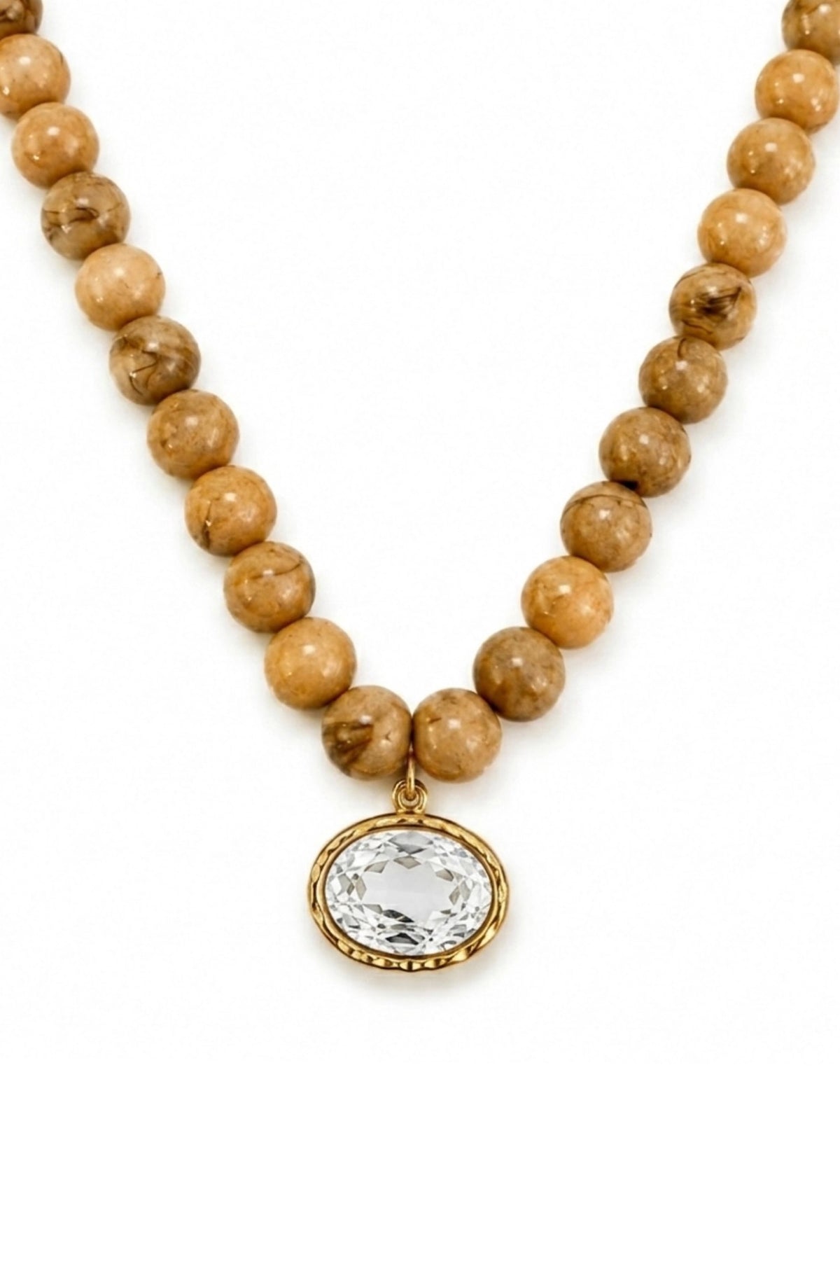 Marbled Bead Glass Crystal Pendant Necklace
