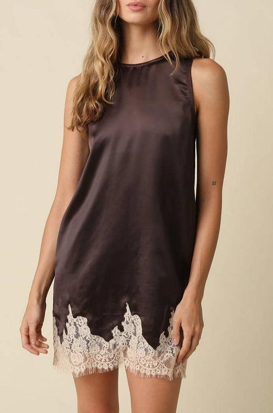 Camila Lace Trim Satin Mini Dress