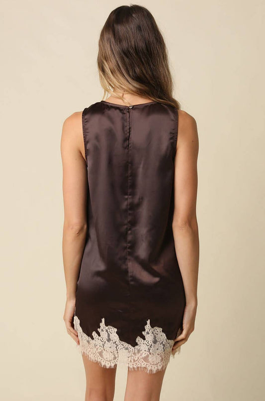 Camila Lace Trim Satin Mini Dress