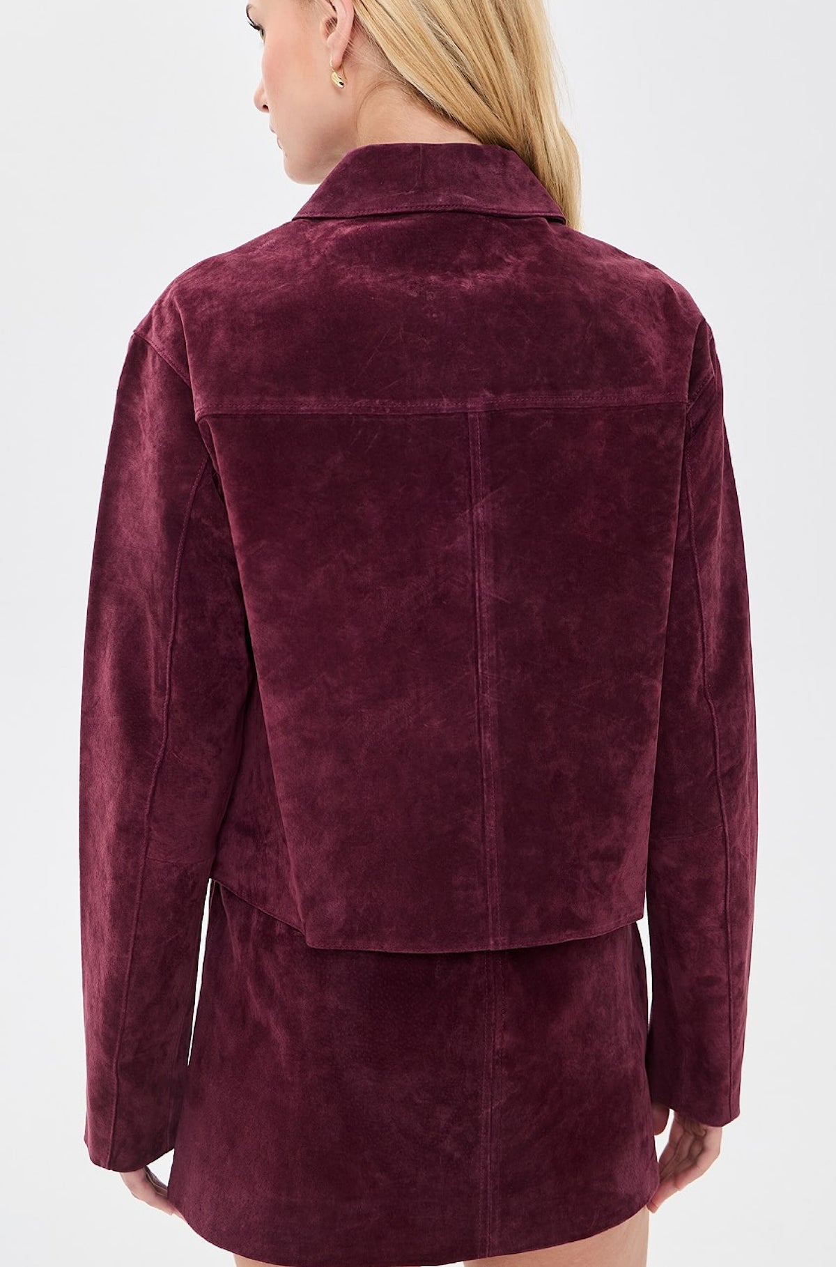 Real Suede Cropped Blazer in Wine O' Clock