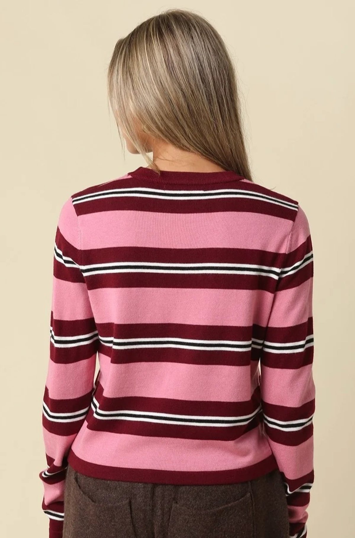Addison Stripe Knit Top Burgundy Rose