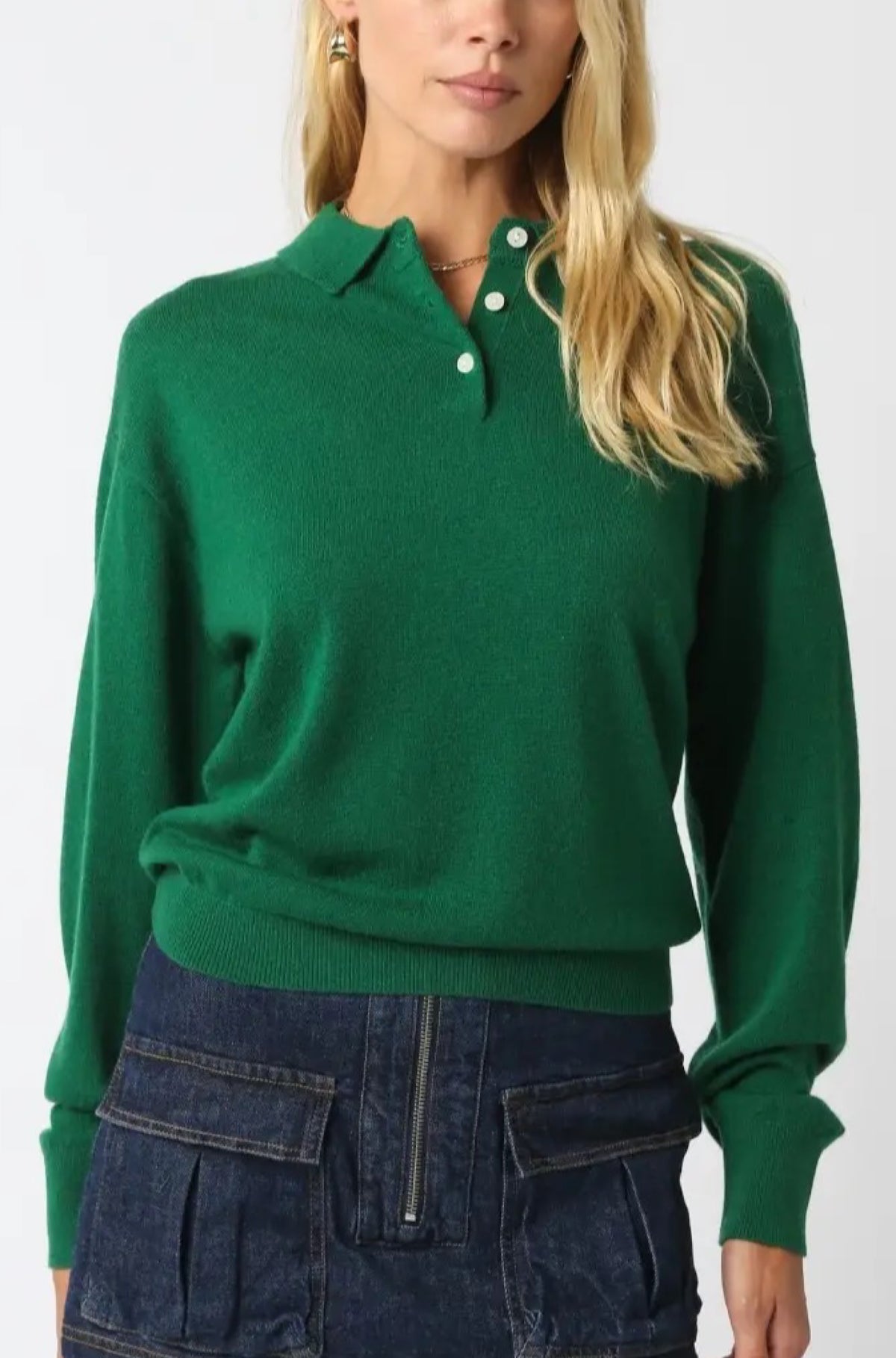 Nancy Long Sleeve Polo Green