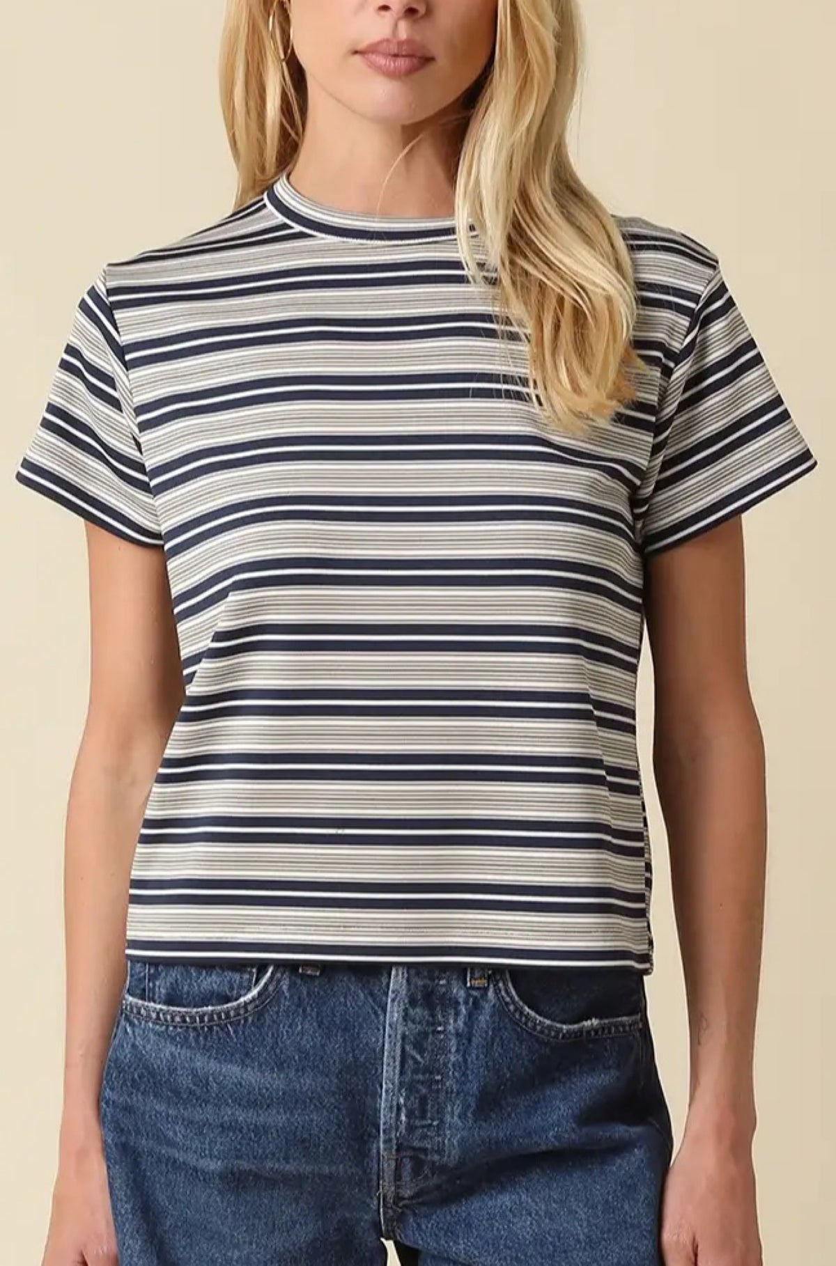Mila Stripe Baby Tee Cream/Navy