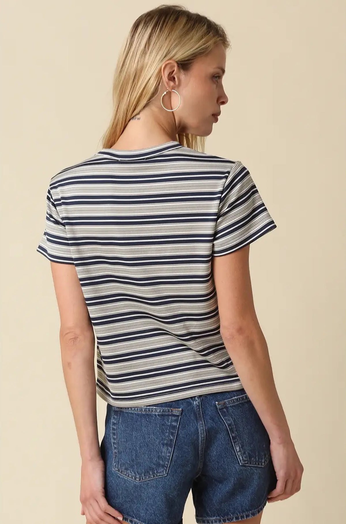 Mila Stripe Baby Tee Cream/Navy