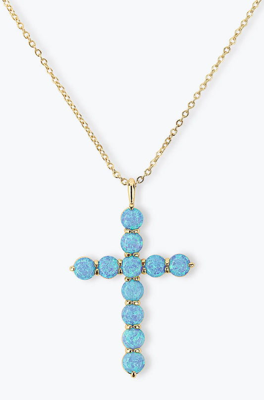 "Oh She Fancy" Cross Pendant in Blue Opal 15"
