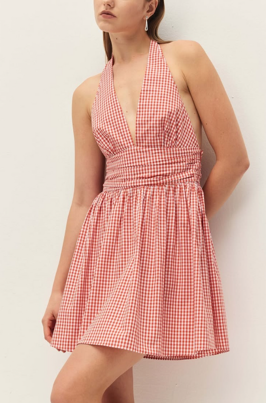 Celia Dress in Coral Red Gingham