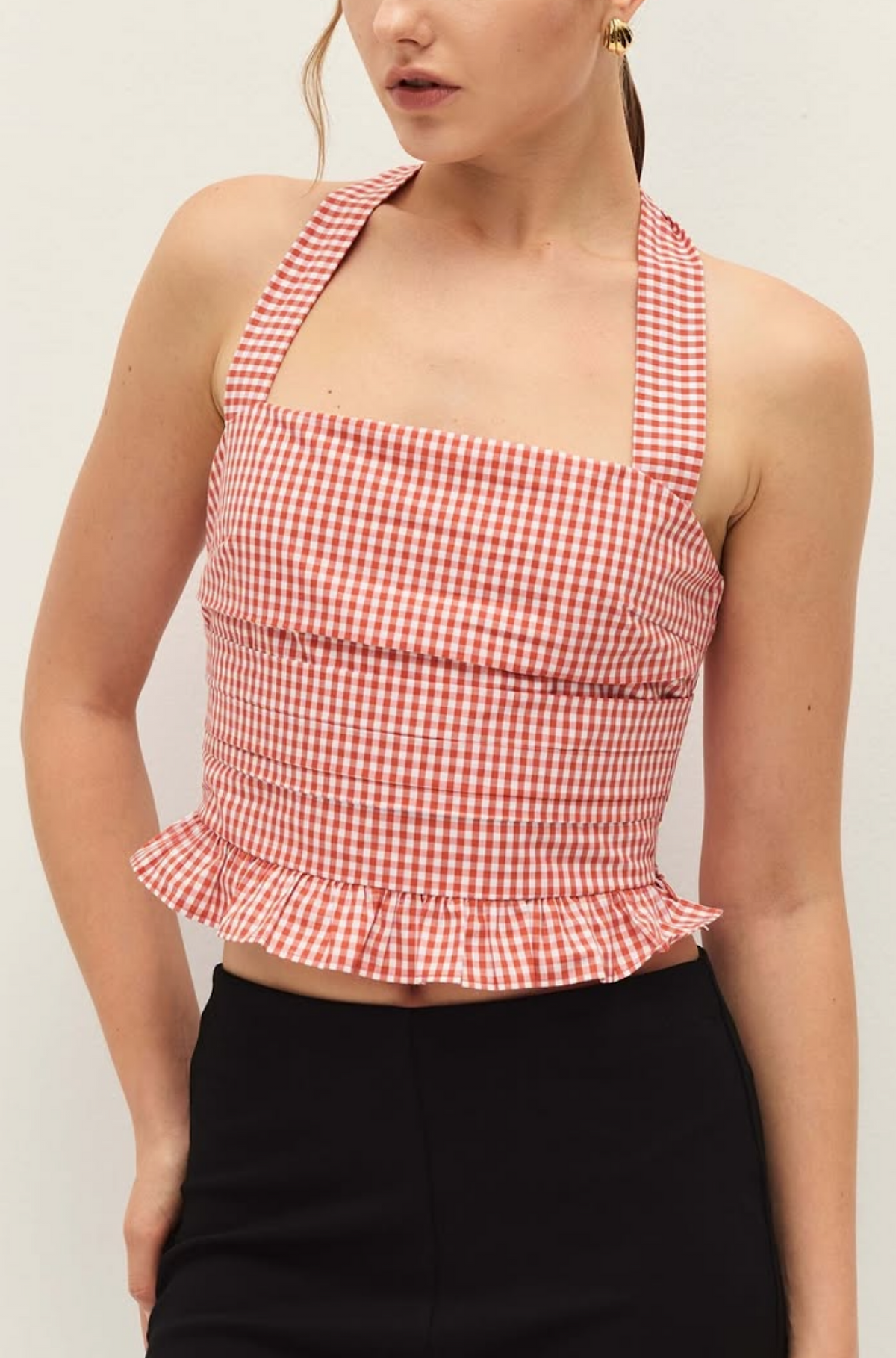 Coraline Top in Coral Red Gingham