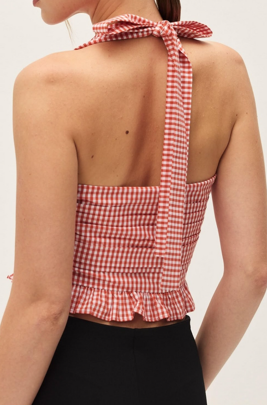Coraline Top in Coral Red Gingham