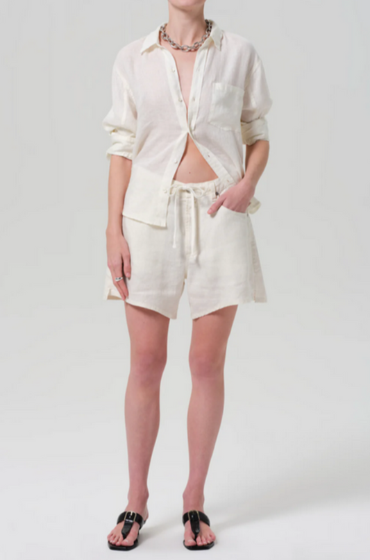Brynn Drawstring Linen Short in Vanilla